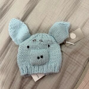 Blue Knit Piggy Hat for Kids